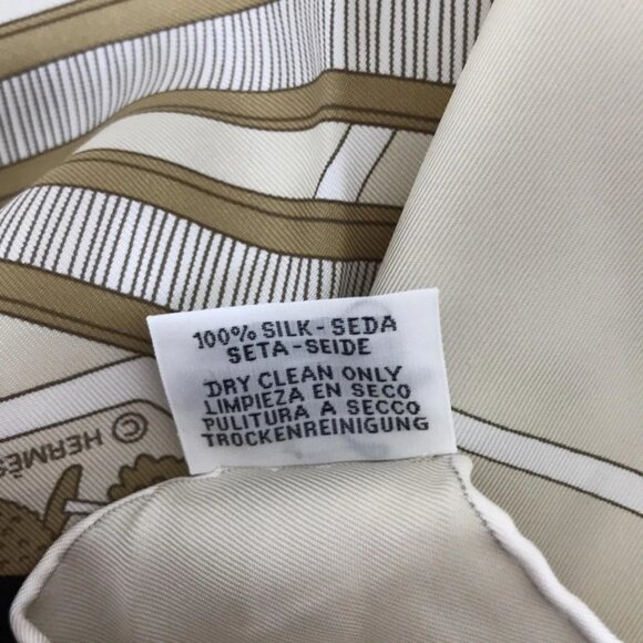 HERMES Carre 90 - Beige Black White Scarf 328-072525 - Picture 5 of 6